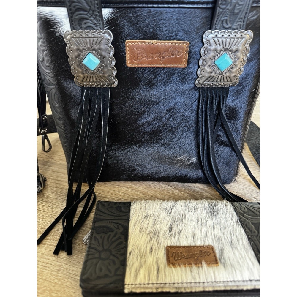 Wrangler Leather Black Cowhide Conceal Carry Crossbody And Wallet EUC PT2